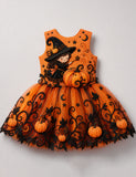 Little Magic Girl Halloween Pumpkin Tulle Dress