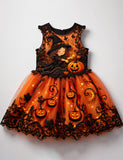 Little Magic Girl Halloween Pumpkin Tulle Dress