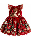 Christmas Princess Velvet Floral Party Dress