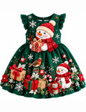 Christmas Snowflake Snowman Appliqué Party Dress