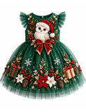 Christmas Owl Bow Tulle Dress