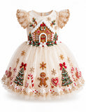 Christmas Gingerbread House Appliqué Tulle Dress