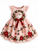 Christmas Owl Wreath Bow Party Dress