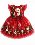 Christmas Owl Bow Tulle Party Dress