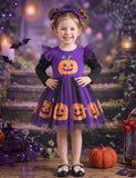 Halloween Fly-sleeved Pumpkin Tulle Dress