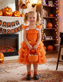Halloween 3D Pumpkin Ghost Applique Multi-layer Tulle Dress
