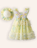 3D Floral Butterfly Tulle Dress & Free Hat