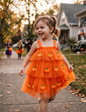 Halloween 3D Pumpkin Applique Multi-layer Tulle Dress