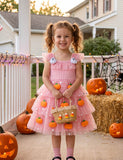 Halloween 3D Pumpkin Ghost Applique Multi-layer Tulle Dress