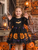 Halloween Bat Pumpkin Print Long-sleeved Tulle Dress