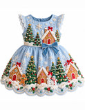 Christmas Snow Gingerbread House Appliqué Dress