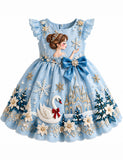 Christmas Snowflake Princess Bow Party Dress