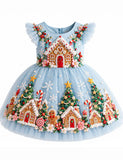 Christmas Gingerbread House Appliqué Tulle Dress