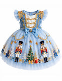 Christmas Nutcrackers Embroidery Bow Tulle Dress