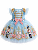 Christmas Nutcrackers Embroidery Bow Tulle Dress