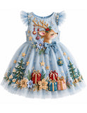 Christmas Reindeer Embroidery Gift Tulle Party Dress
