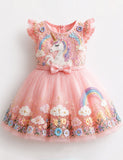 Floral Unicorn Applique Tulle Party Dress