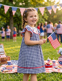 Independence Day Embroidered Plaid Dress