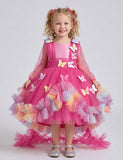 Three-dimensional Butterfly Ombre Rainbow Tulle Princess Dress