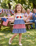 Independence Day Blue Checkered Star Embroidered Suspender Dress