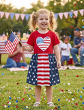 Independence Day Sequined Embroidered Heart Dress