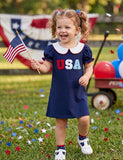 Independence Day Sweet Embroidered Doll Collar Dress