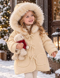 Creamy Beige Fur-Hooded Duffle Coat