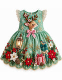 Christmas Reindeer Embroidered Party Dress