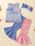 Independence Day Printed Fringed Vest Top + Flared Pants Set