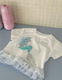 Sequin Mermaid Embroidered Lace Short Sleeve T-Shirt