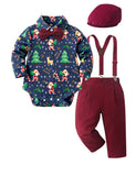 Christmas Baby Onesie Overalls Bow Tie Beret Four-piece Set