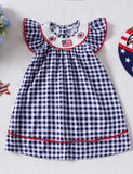 Independence Day Embroidered Plaid Dress