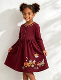 Hedgehog Applique Long Sleeve Dress