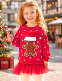 Christmas Gingerbread Man Applique Tutu Stitching Sweatshirt