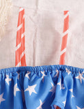 Independence Day Stars and Stripes Flag Asymmetrical Shoulder Overalls + Denim Shorts Set