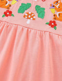 Autumn Squirrel Rabbit Embroidered Long Sleeve Dress
