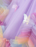 Three-dimensional Butterfly Ombre Rainbow Tulle Princess Dress