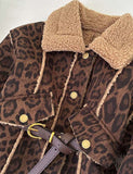 Leopard Print Sherpa Trim Belted Coat