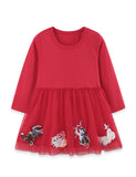 Christmas Kitten Applique Party Tulle Dress