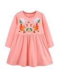 Autumn Squirrel Rabbit Embroidered Long Sleeve Dress