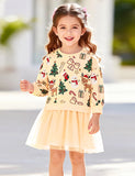Christmas Print Sweater Stitching Tulle Dress