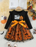 Halloween Pumpkin Ghost Print Tulle Dress