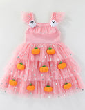 Halloween 3D Pumpkin Ghost Applique Multi-layer Tulle Dress