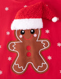 Christmas Gingerbread Man Applique Tutu Stitching Sweatshirt