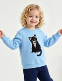 Cute Black Cat Applique Sweatshirt