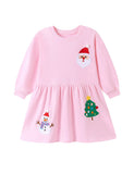 Christmas Cute Applique Long Sleeve Dress