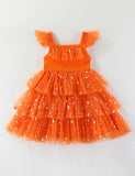 Halloween 3D Pumpkin Ghost Applique Multi-layer Tulle Dress