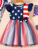Independence Day Star Stripe Printed Flying Sleeve Tulle Dress