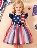 Independence Day Star Stripe Printed Flying Sleeve Tulle Dress