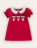Independence Day Sweet Embroidered Doll Collar Dress
